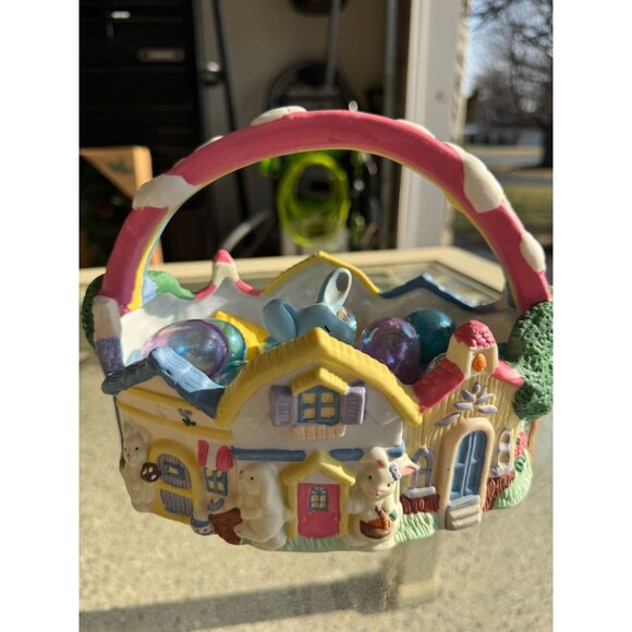 Vintage 1995 Porcelain Easter Basket with Eggs and Bunny - Picture 1 of 14